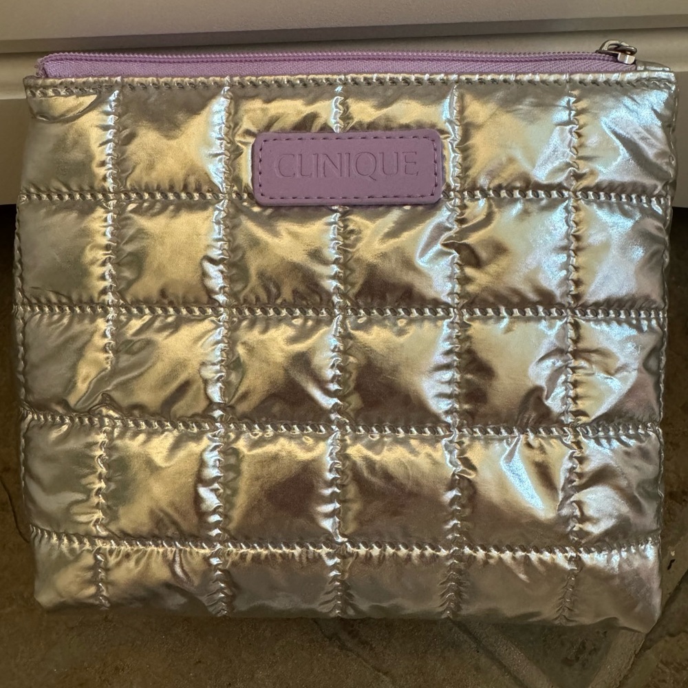 Clinique Silver and Purple Quilted Cosmetic Bag